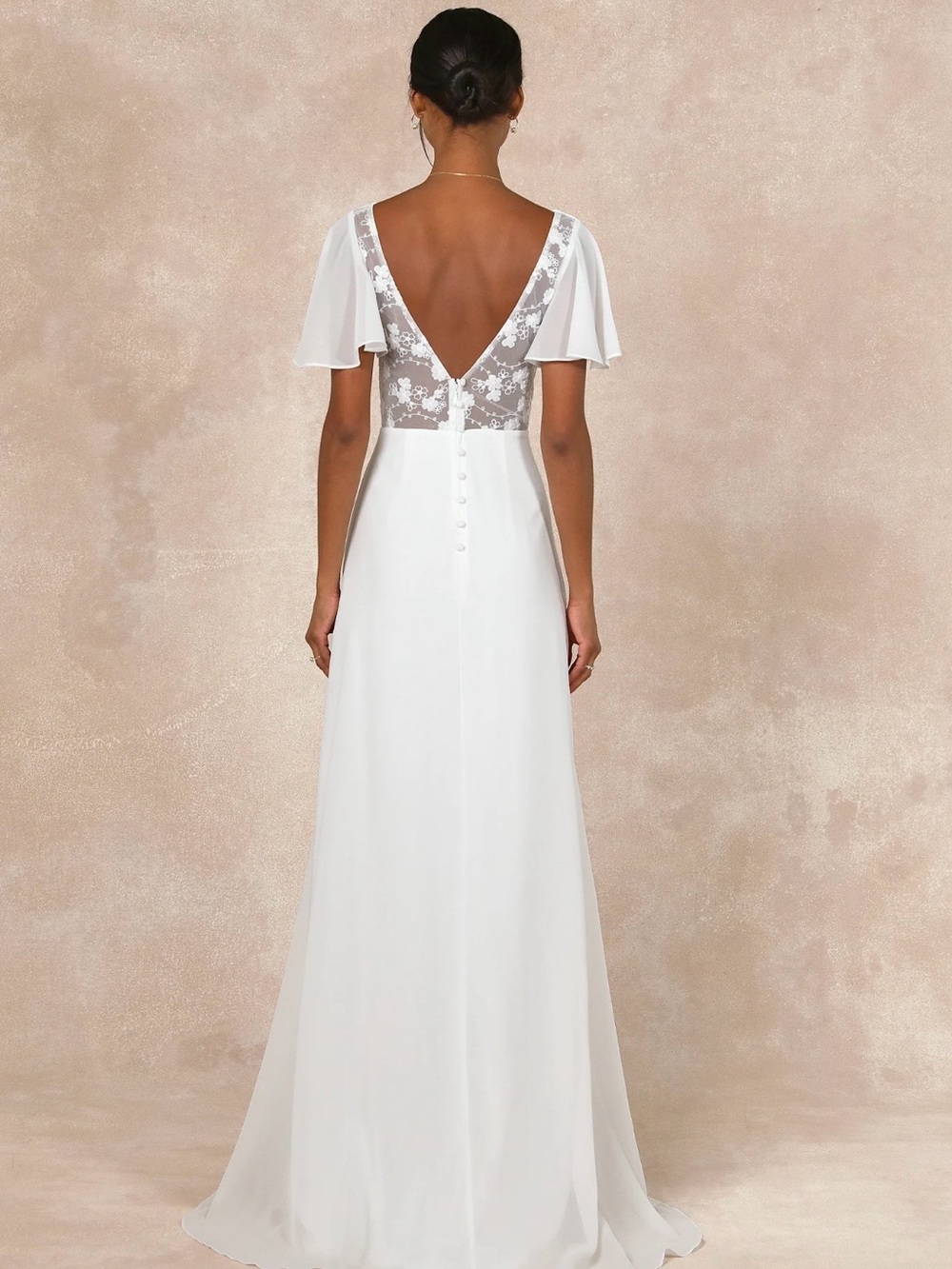NEW Lulu's White V-Neck Flutter Sleeve Maxi Dress with Side Slit - Picture 2 of 7